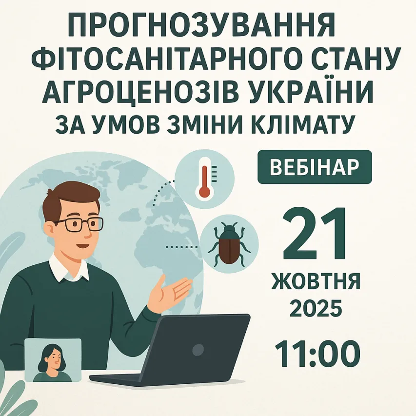 Запрошуємо взяти участь у безкоштовному оn-line вебінарі "Прогнозування фітосанітарного стану агроценозів України за умов зміни клімату",